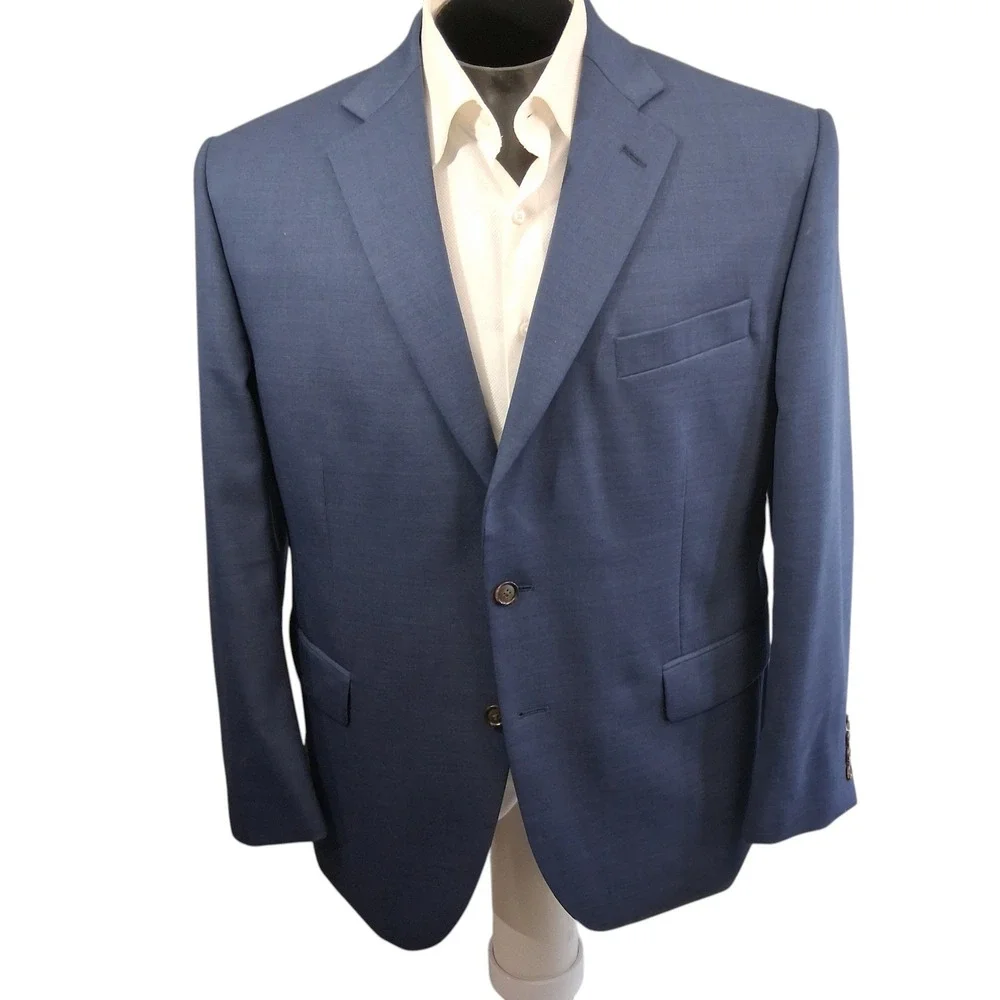 Stafford Mens Sport Coat 44S Short Blue Classic Fit Travel Wool Blend
